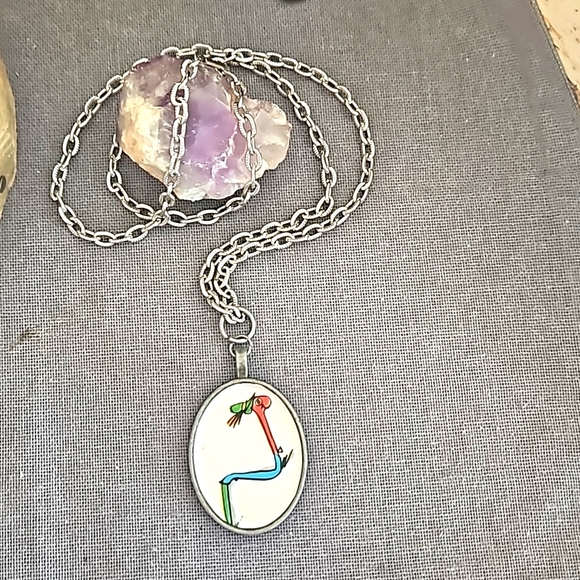 Lowly worm decoupage pendant w chain ooak upcycled childrens book Richard Scarry - Picture 2 of 8